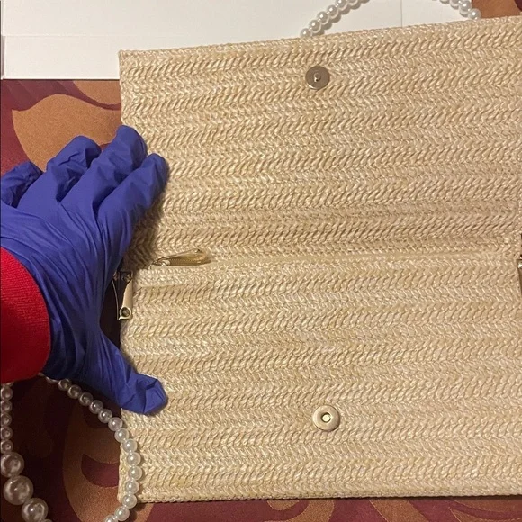 Dior Tan Woven Clutch with Pearl Accent - Picture 7 of 17